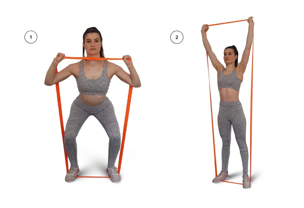 Shoulders - Squat and Press with Long Resistance Band